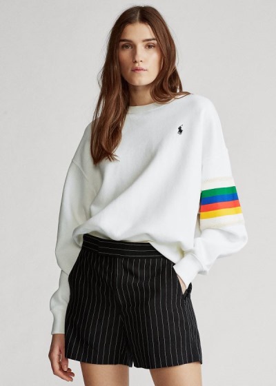 Sudaderas Polo Ralph Lauren Mujer Blancos - Rainbow-Trim Fleece - VEPZF2753